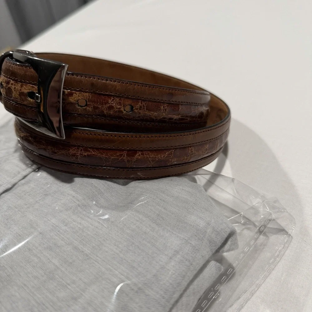 Mezlan Genuine Crocodile Leather Belt Size 34 Brown Made in Spain